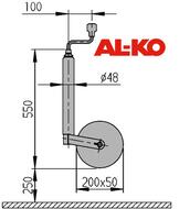 Опорное колесо AL-KO 150 кг (200х50) без хомута высокое арт. 1222436